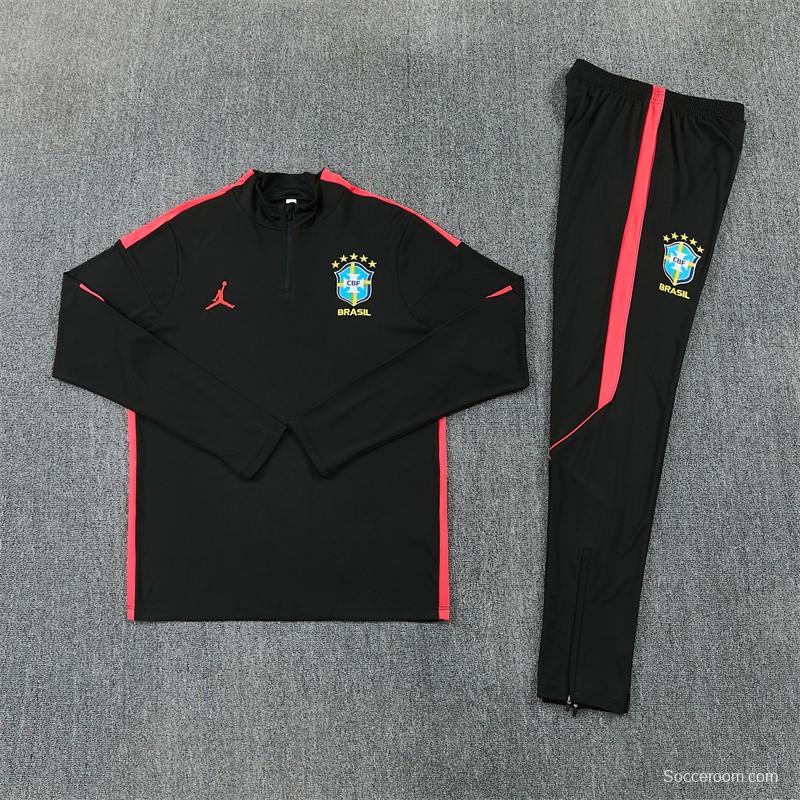 26/27 Brazil Black & Red Half Zipper Jacket Tracksuit + Long Pants
