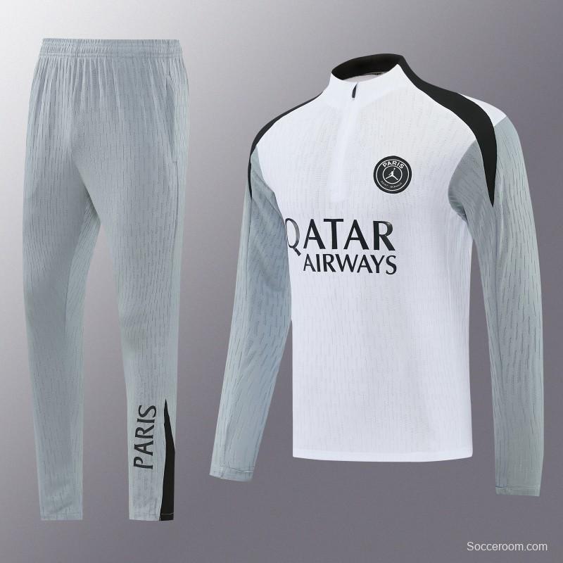 2026/27 Paris Saint-Germain White  Half Zipper Jacket Tracksuit + Light Grey Long Pants