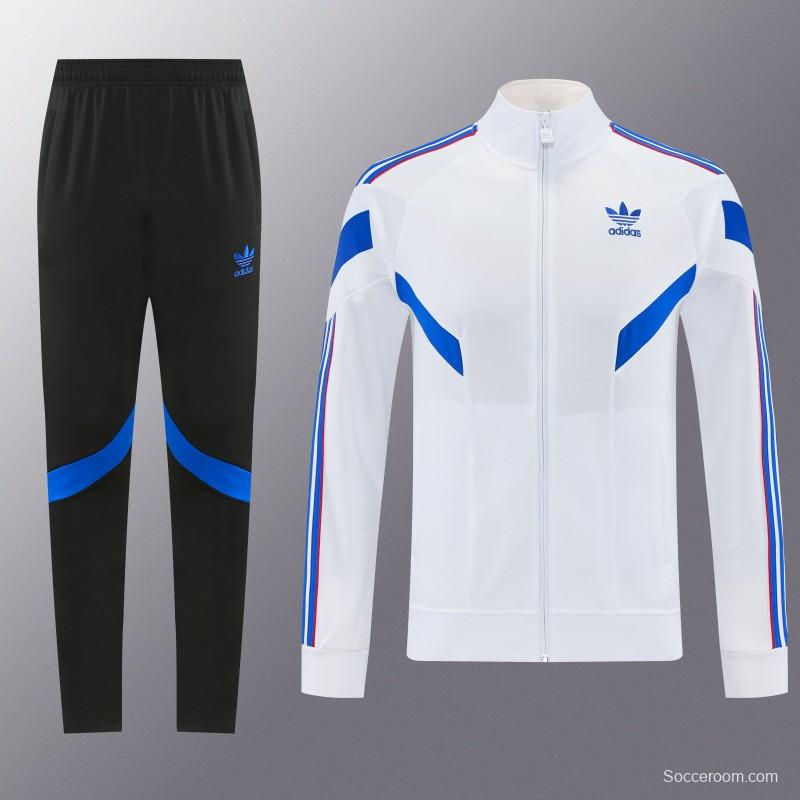 2026/27 Adidas Originals  White Full Zipper Jacket Tracksuit + Navy Blue Long Pants