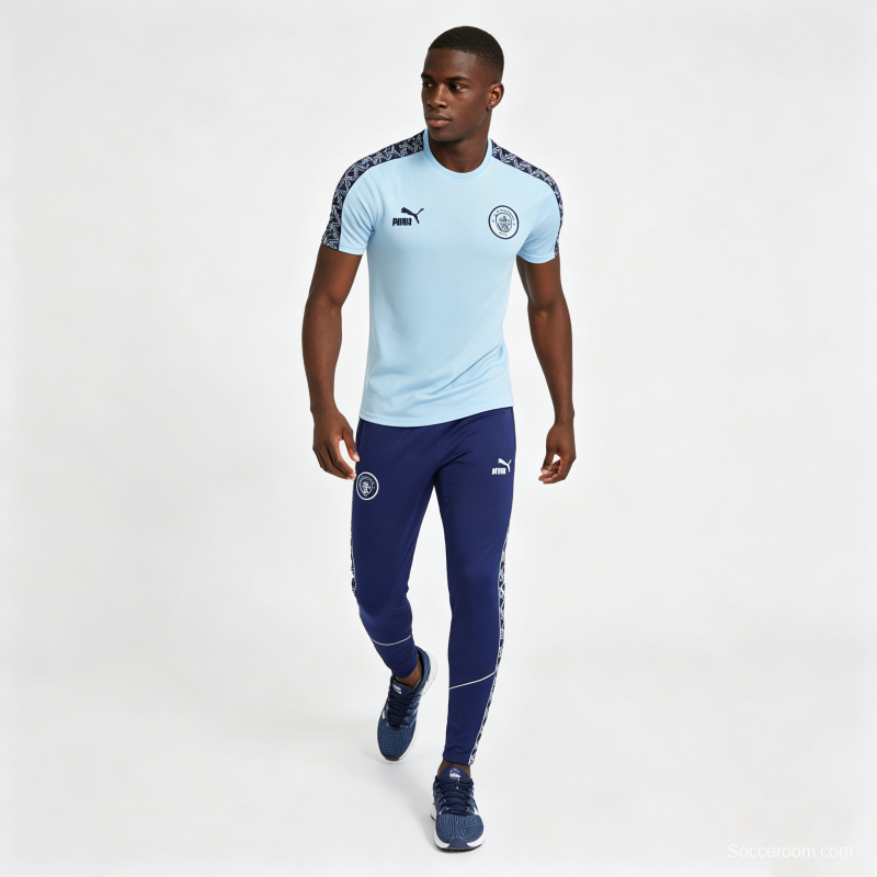 26/27 Manchester City Sky Blue Short Sleeve Tracksuit  + Long Pants (Puma King / Home)