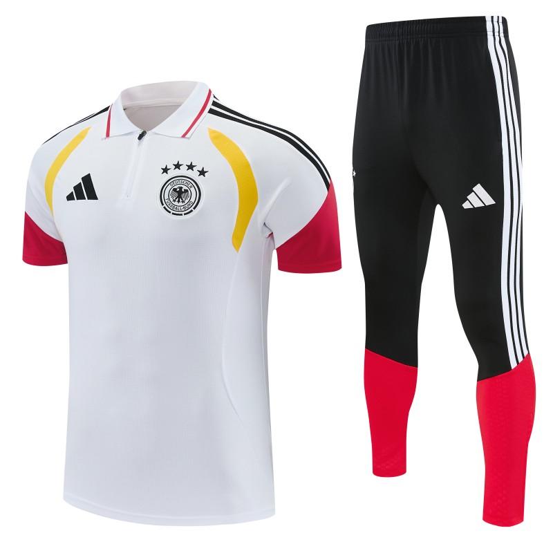 2026 German White & Black Half-Zip Polo Short Sleeve Tracksuit + Long Pants