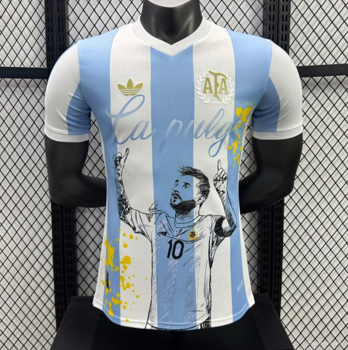 Player Version 2025 Argentina Home Sky Blue with Messi Celebration Print Jersey