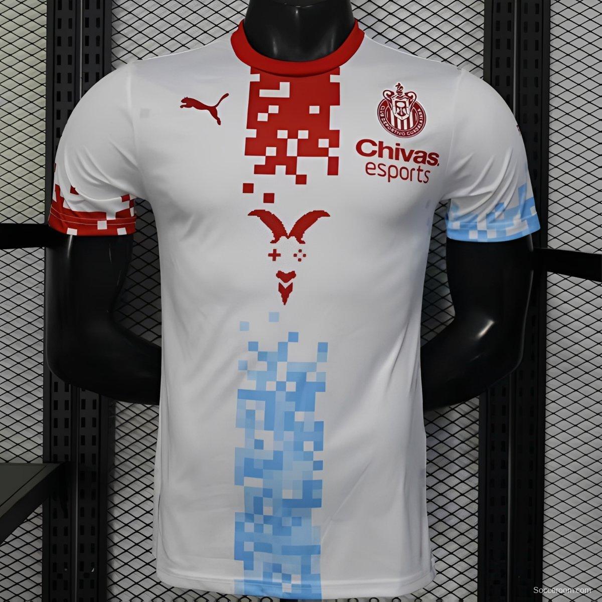Player Version 25/26 Chivas Guadalajara Esports Third White with Pixel Art Pattern Jersey
