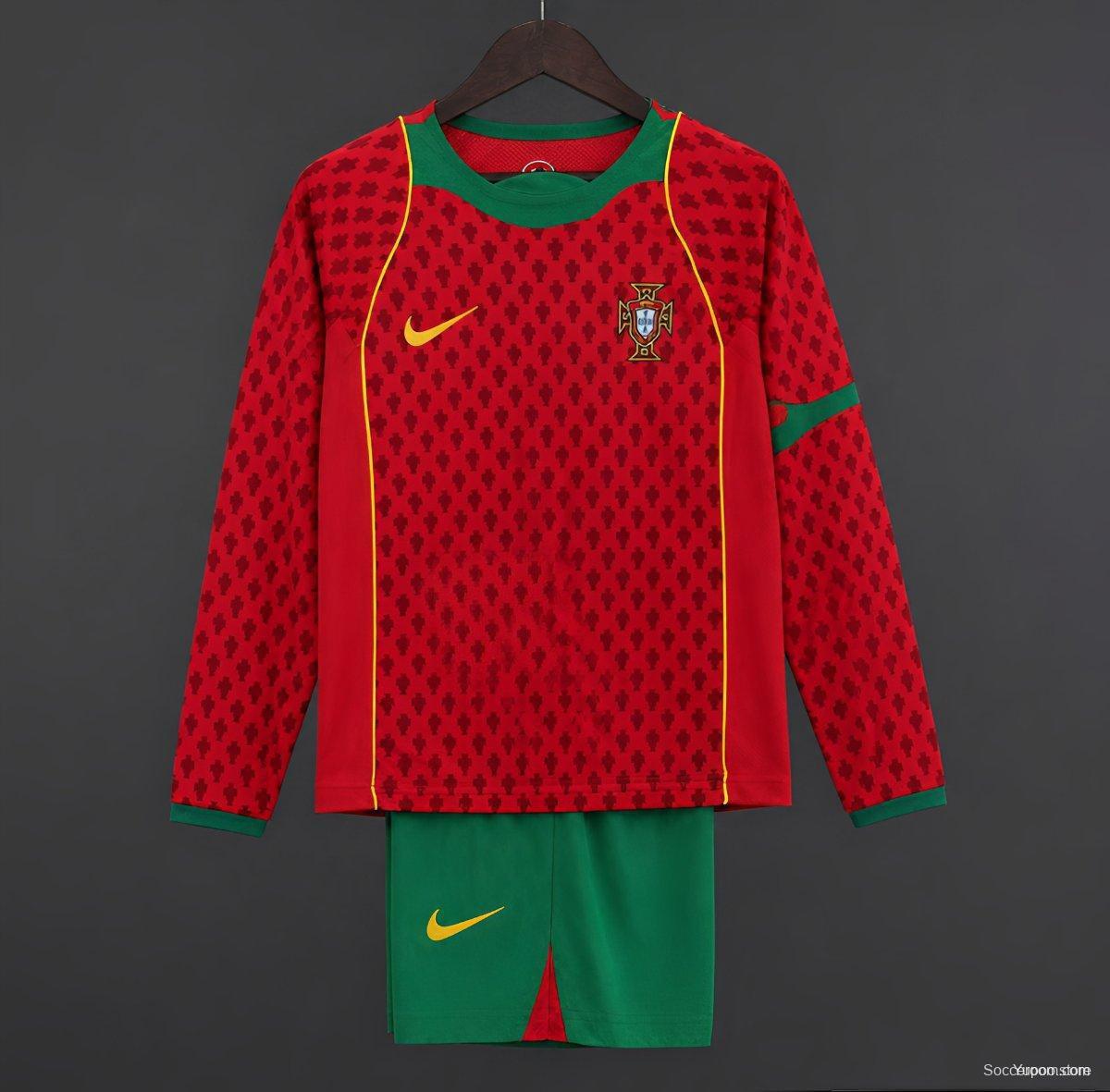 Retro 2004 Kids Portugal Home Long Sleeve Jersey