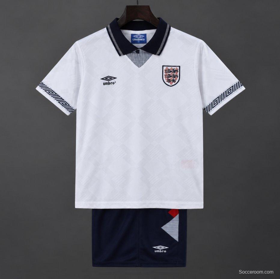 Retro 1990/92 Kids England White Home Jersey
