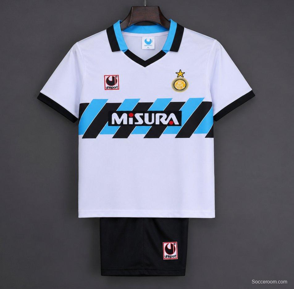 Retro 90/91 Kids Inter Milan White & Blue Away  Jersey